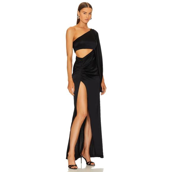 Michael Costello X Revolve Kamaria Gown One Shoulder Cut-Out Slit Black Size XXS - Picture 3 of 16